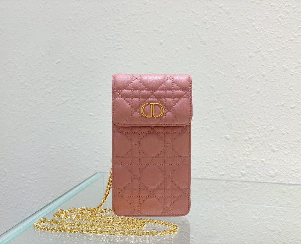 1:1 Replica Christian Dior Caro Phone Holder With Chain Pink, For Women, Women’s Handbags 7.5in/18.5cm CD S5105UWHC_M50P
