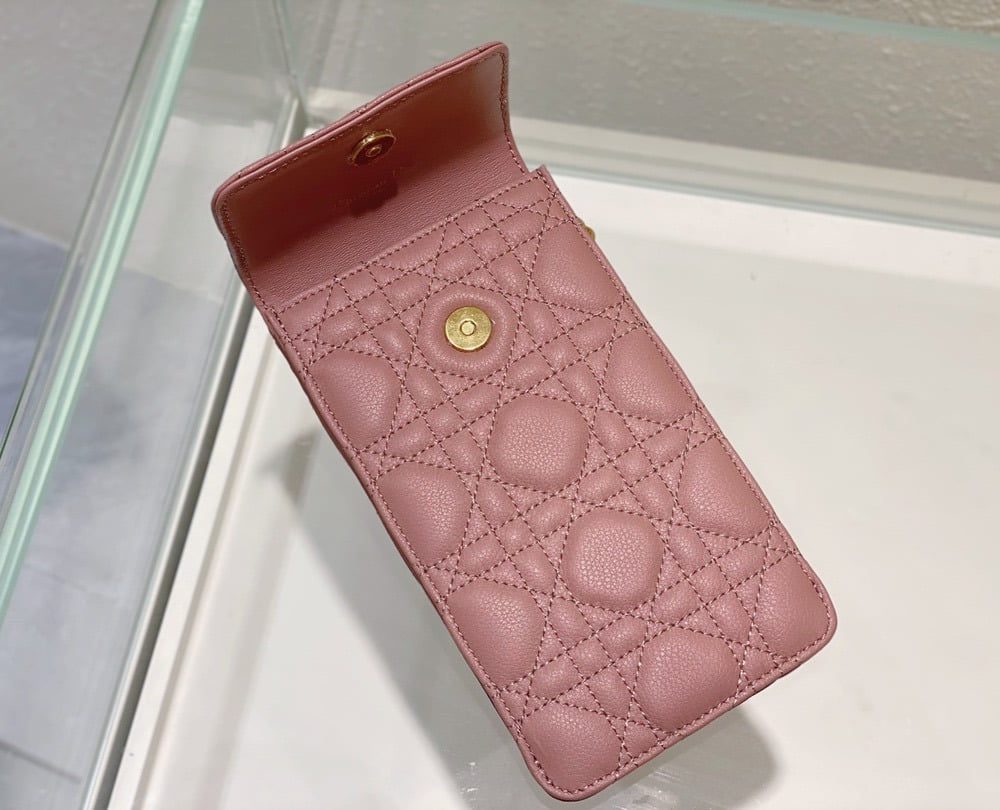 1:1 Replica Christian Dior Caro Phone Holder With Chain Pink, For Women, Women’s Handbags 7.5in/18.5cm CD S5105UWHC_M50P