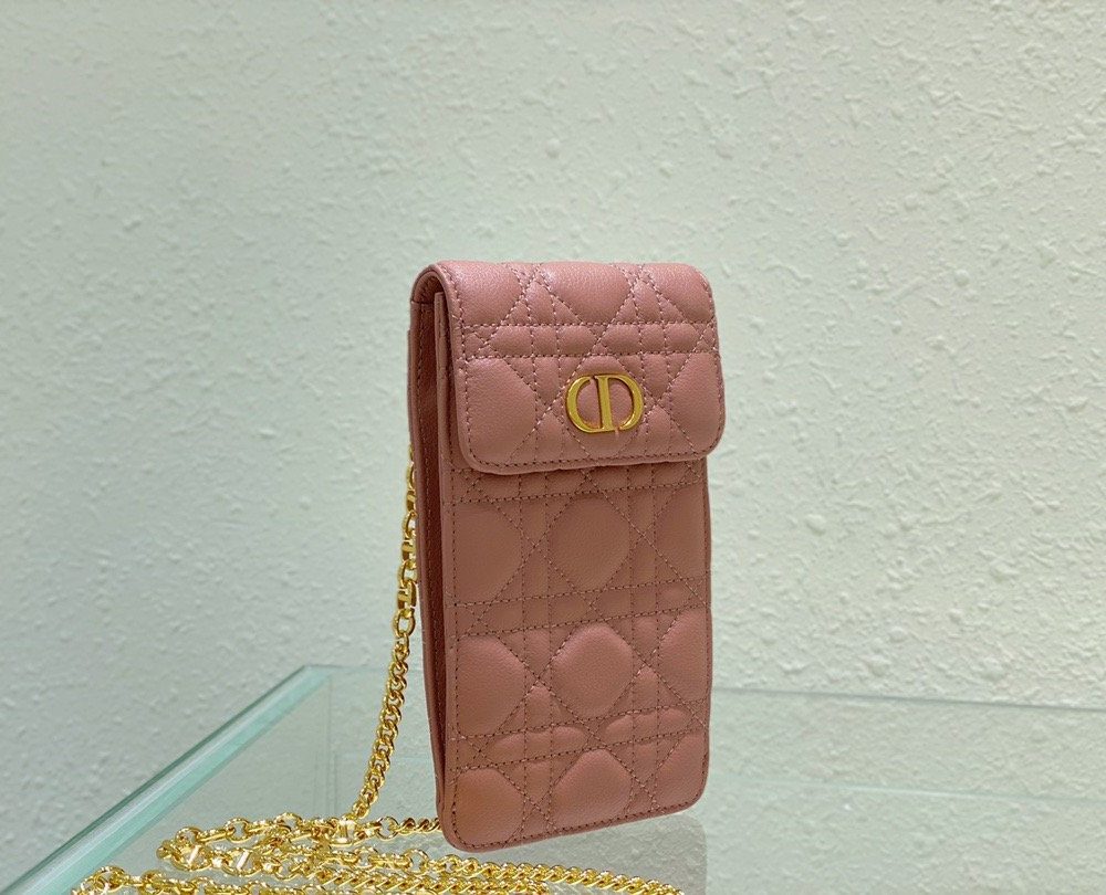 1:1 Replica Christian Dior Caro Phone Holder With Chain Pink, For Women, Women’s Handbags 7.5in/18.5cm CD S5105UWHC_M50P