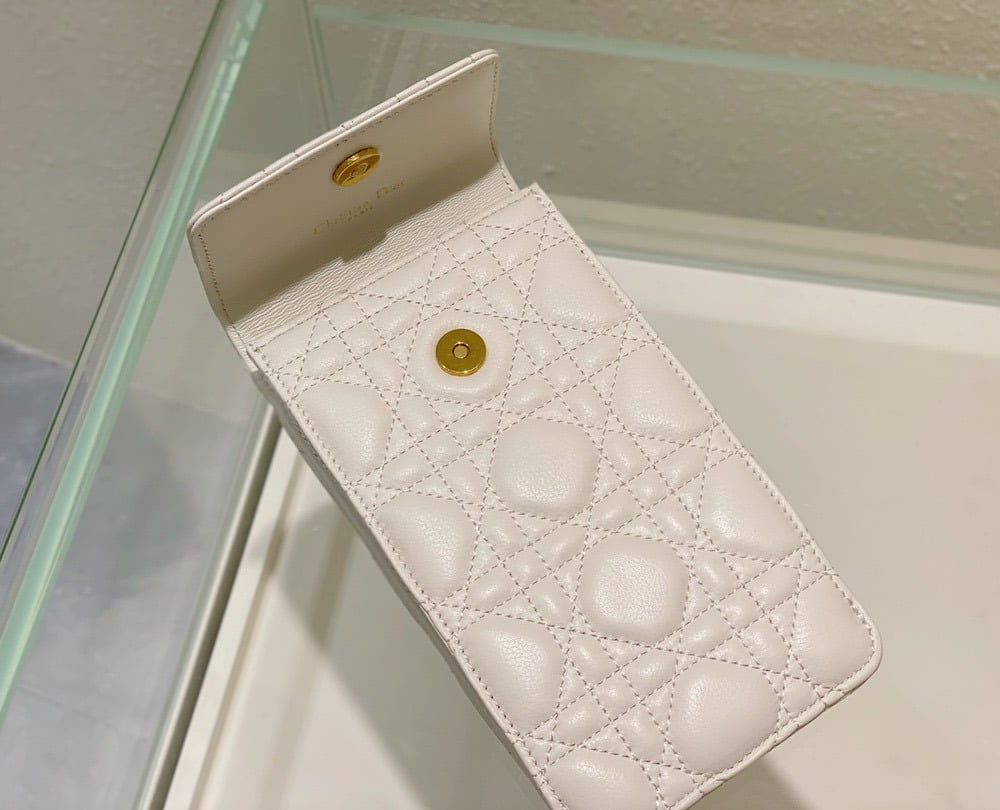 1:1 Replica Christian Dior Caro Phone Holder With Chain White, For Women, Women’s Handbags 7.5in/18.5cm CD