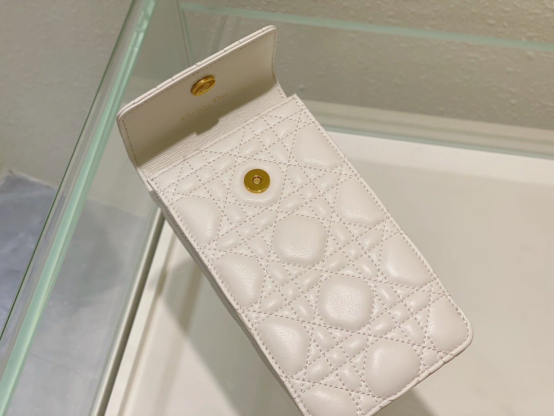 1:1 Replica Christian Dior Caro Phone Holder With Chain White, For Women, Women’s Handbags 7.5in/18.5cm CD - Image 2