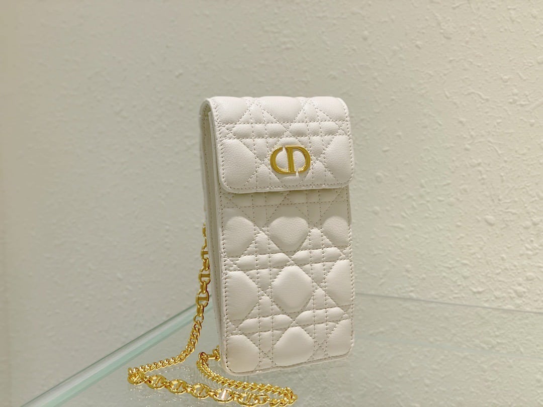 1:1 Replica Christian Dior Caro Phone Holder With Chain White, For Women, Women’s Handbags 7.5in/18.5cm CD - Image 4