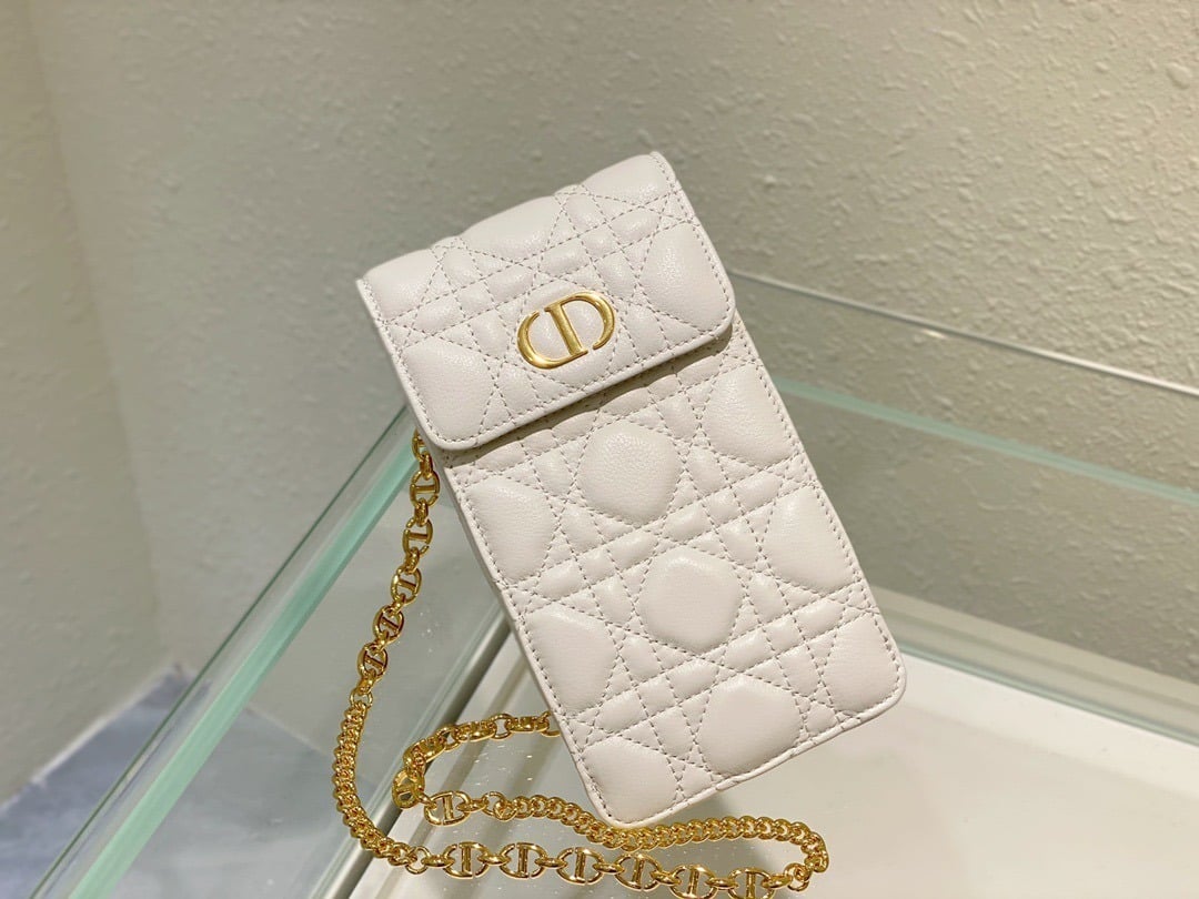 1:1 Replica Christian Dior Caro Phone Holder With Chain White, For Women, Women’s Handbags 7.5in/18.5cm CD - Image 5