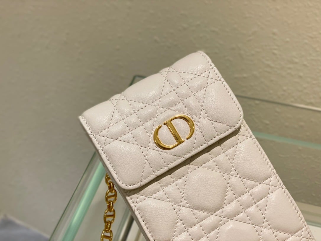 1:1 Replica Christian Dior Caro Phone Holder With Chain White, For Women, Women’s Handbags 7.5in/18.5cm CD - Image 7