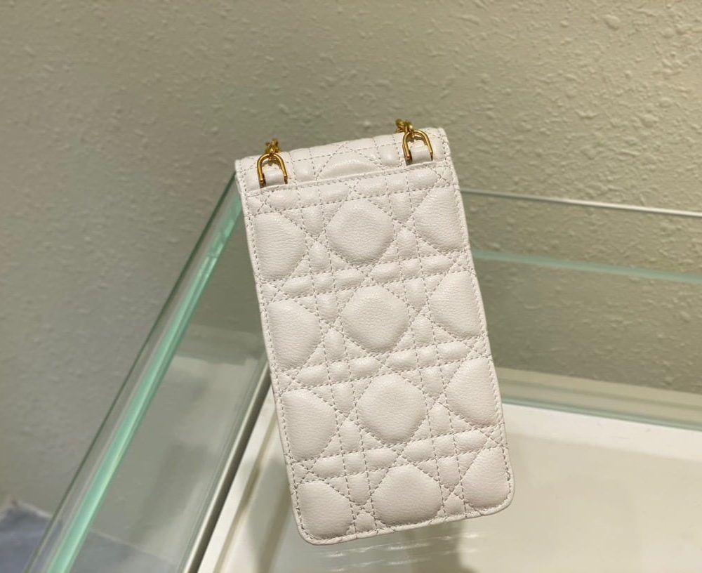 1:1 Replica Christian Dior Caro Phone Holder With Chain White, For Women, Women’s Handbags 7.5in/18.5cm CD