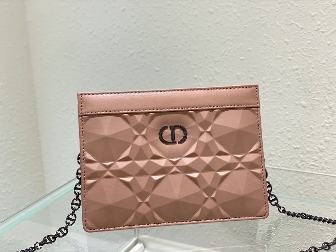 1:1 Replica Christian Dior Caro Zipped Pouch With Chain Pink, For Women, Women’s Handbags 7.5in/19cm CD - Image 6