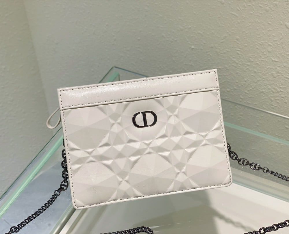 1:1 Replica Christian Dior Caro Zipped Pouch With Chain White, For Women, Women’s Handbags 7.5in/19cm CD