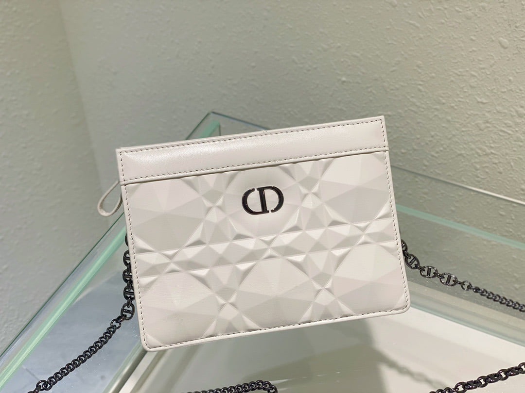 1:1 Replica Christian Dior Caro Zipped Pouch With Chain White, For Women, Women’s Handbags 7.5in/19cm CD - Image 4