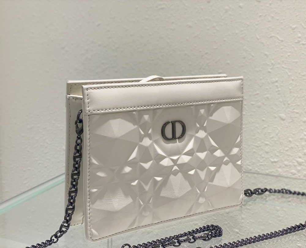 1:1 Replica Christian Dior Caro Zipped Pouch With Chain White, For Women, Women’s Handbags 7.5in/19cm CD
