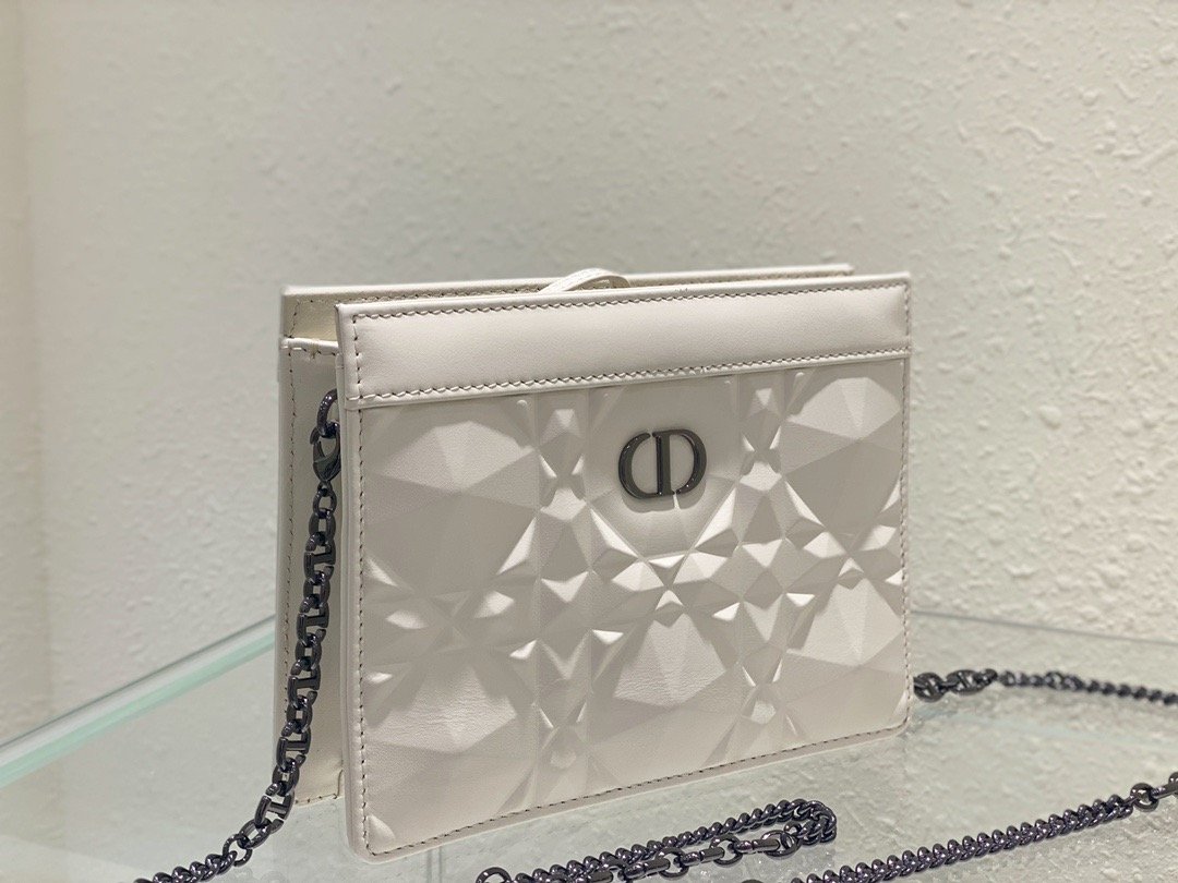 1:1 Replica Christian Dior Caro Zipped Pouch With Chain White, For Women, Women’s Handbags 7.5in/19cm CD - Image 6