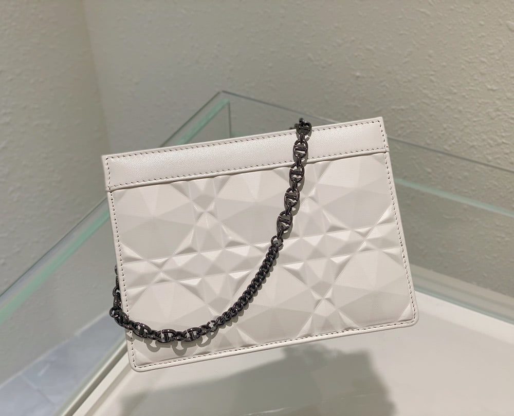1:1 Replica Christian Dior Caro Zipped Pouch With Chain White, For Women, Women’s Handbags 7.5in/19cm CD