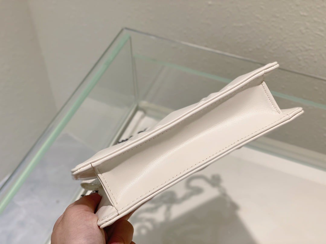 1:1 Replica Christian Dior Caro Zipped Pouch With Chain White, For Women, Women’s Handbags 7.5in/19cm CD - Image 8