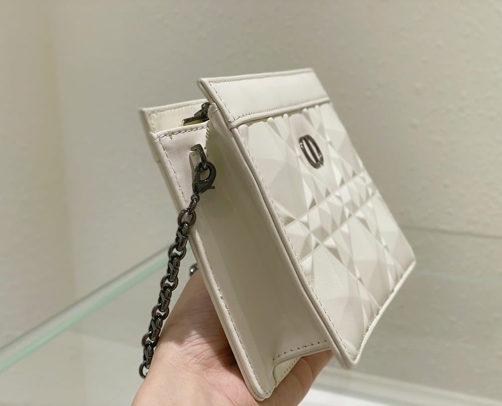 1:1 Replica Christian Dior Caro Zipped Pouch With Chain White, For Women, Women’s Handbags 7.5in/19cm CD