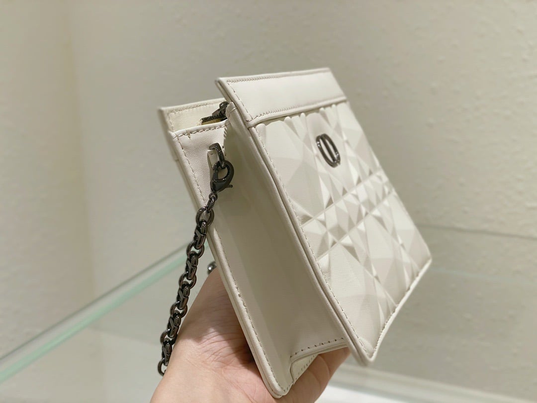 1:1 Replica Christian Dior Caro Zipped Pouch With Chain White, For Women, Women’s Handbags 7.5in/19cm CD - Image 2