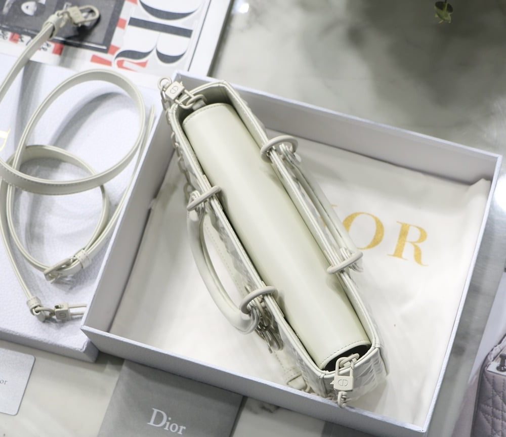 1:1 Replica Christian Dior Lady D-Joy Bag White Macrocannage Technical Fabric, White, For Women Women's Handbags, 26cm CD M0540OTID_M933