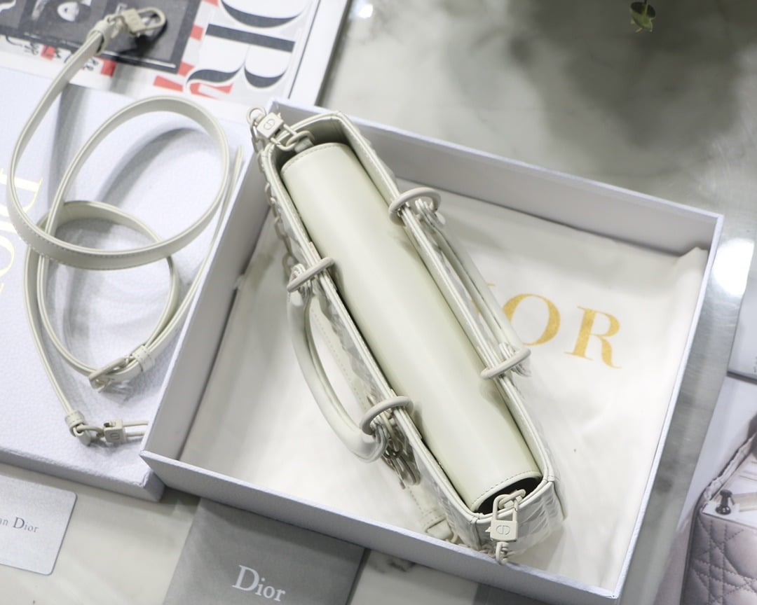 1:1 Replica Christian Dior Lady D-Joy Bag White Macrocannage Technical Fabric, White, For Women Women's Handbags, 26cm CD M0540OTID_M933 - Image 3