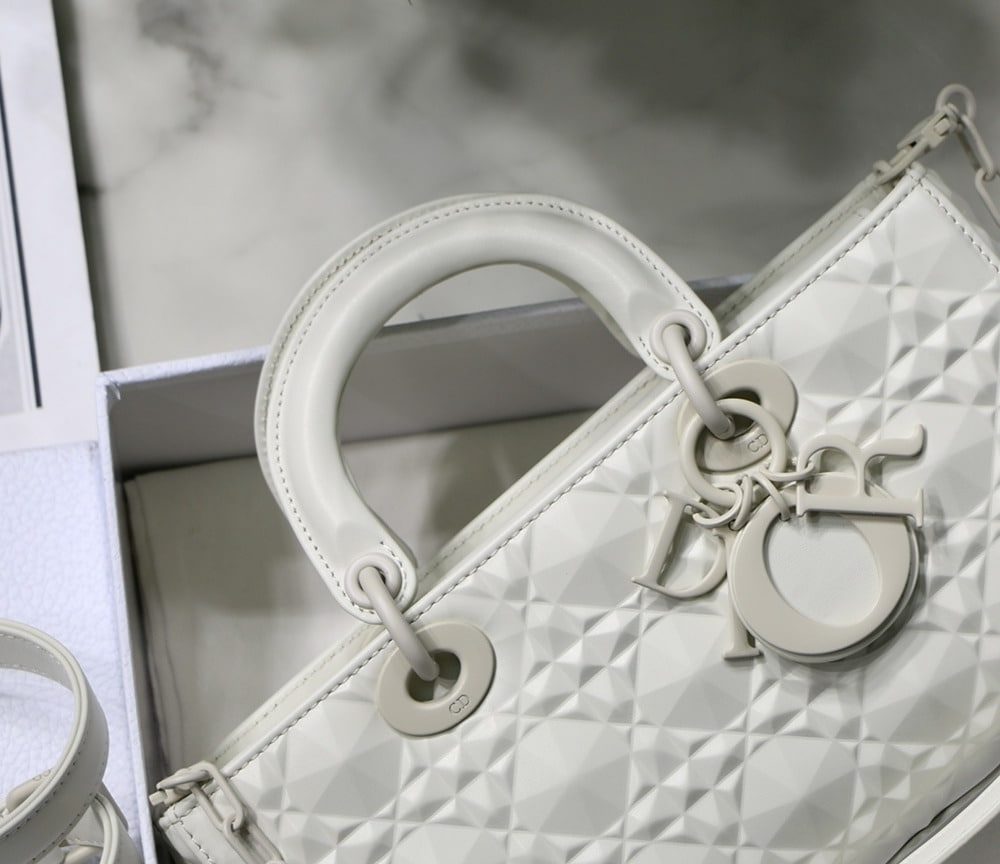 1:1 Replica Christian Dior Lady D-Joy Bag White Macrocannage Technical Fabric, White, For Women Women's Handbags, 26cm CD M0540OTID_M933