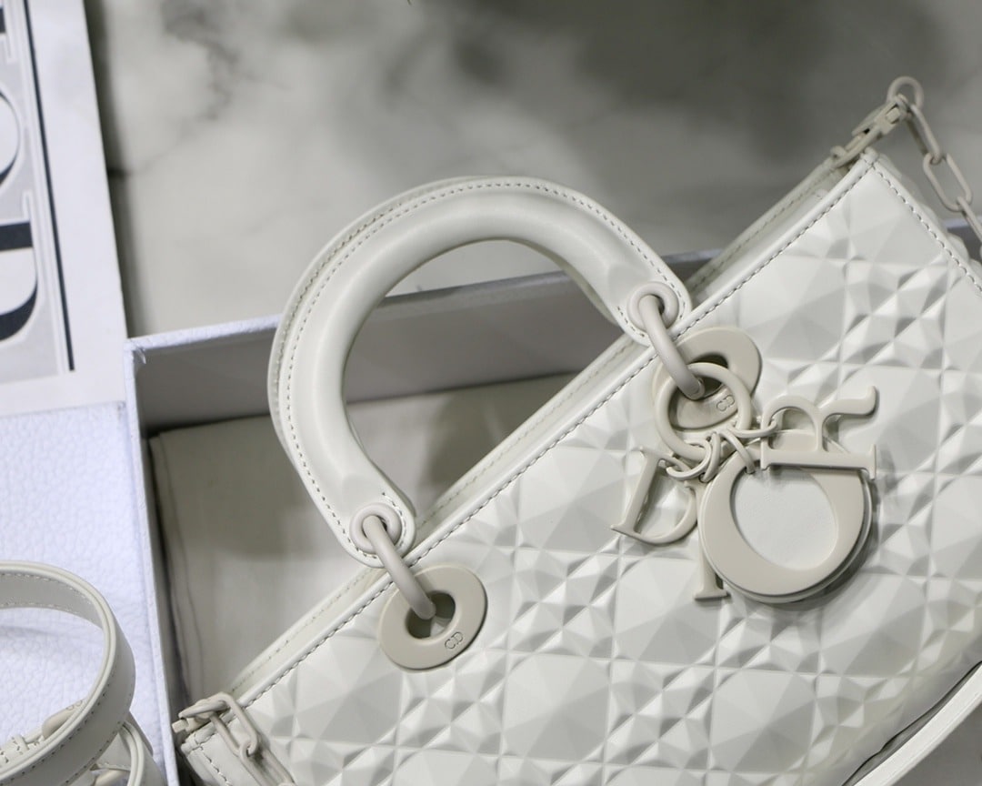 1:1 Replica Christian Dior Lady D-Joy Bag White Macrocannage Technical Fabric, White, For Women Women's Handbags, 26cm CD M0540OTID_M933 - Image 4