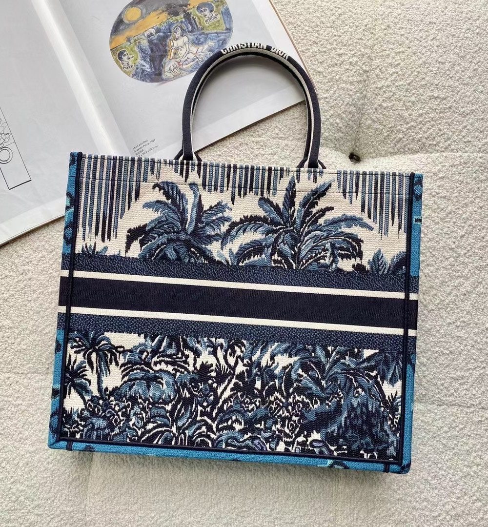 1:1 Replica Christian Dior Large Blue Multicolor Dior Book Tote Canvas For Women 42cm/16.5in CD