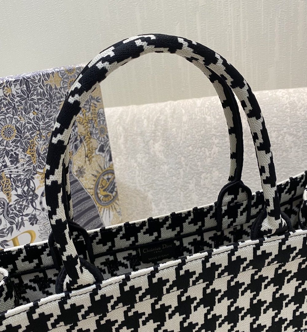 1:1 Replica Christian Dior Large Dior Book Tote Black Houndstooth Embroidery, Black/White, For Women Women’s Handbags, Shoulder Bags, 42cm CD
