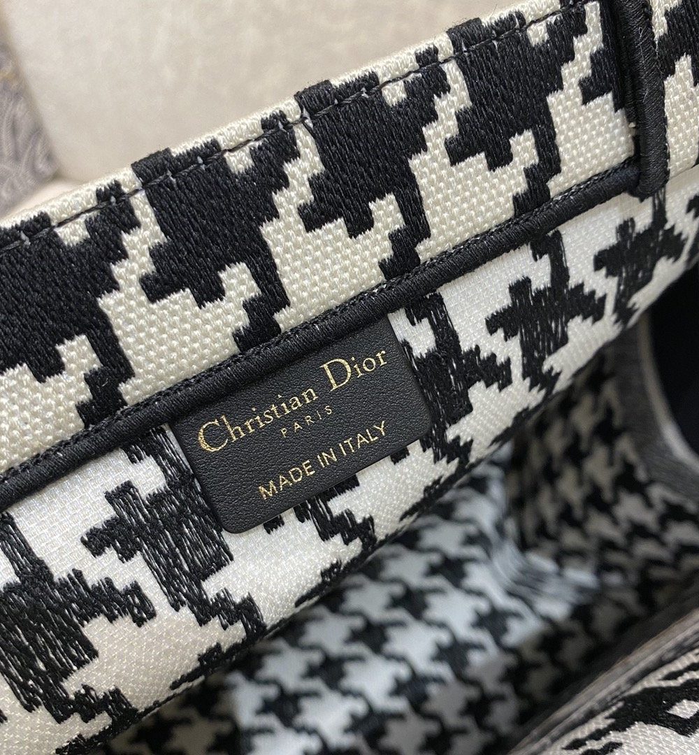 1:1 Replica Christian Dior Large Dior Book Tote Black Houndstooth Embroidery, Black/White, For Women Women’s Handbags, Shoulder Bags, 42cm CD