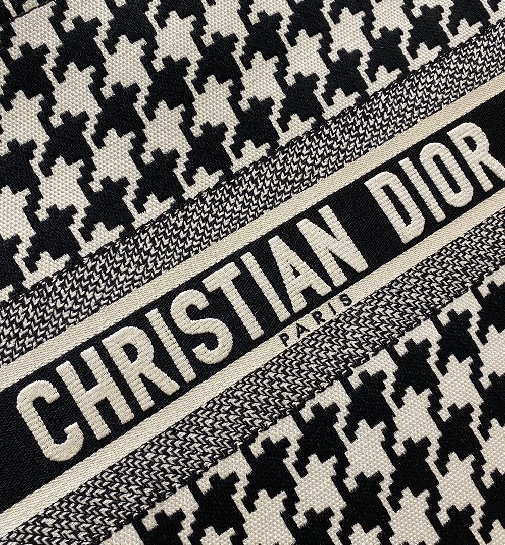 1:1 Replica Christian Dior Large Dior Book Tote Black Houndstooth Embroidery, Black/White, For Women Women’s Handbags, Shoulder Bags, 42cm CD