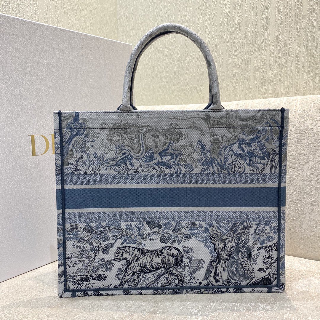 1:1 Replica Christian Dior Large Dior Book Tote Blue and White Cornely Embroidery, Blue, For Women Women’s Handbags, Shoulder Bags, 42cm CD M1286ZRGO_M928 - Image 3