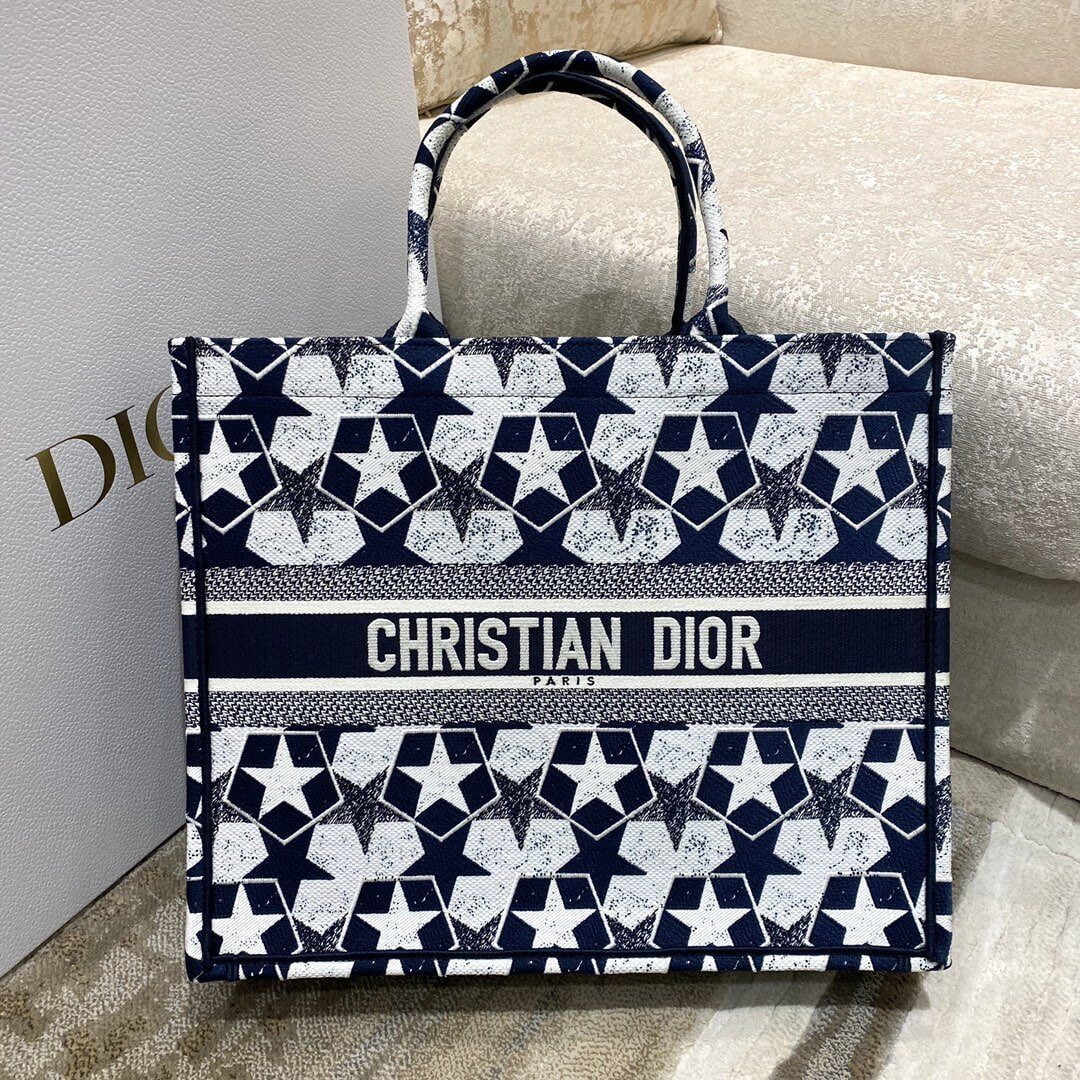1:1 Replica Christian Dior Large Dior Book Tote Blue and White Dior Étoile Embroidery, Blue/White, For Women Women’s Handbags, 41cm CD M1286ZTQX_M928