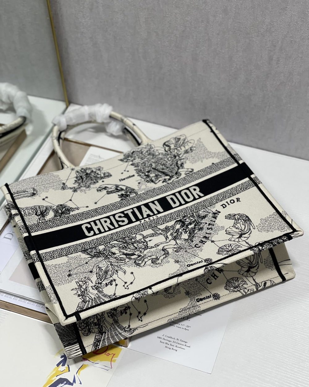 1:1 Replica Christian Dior Large Dior Book Tote Dior Zodiac Embroidery, Black/Beige, For Women Women’s Handbags, 41cm CD