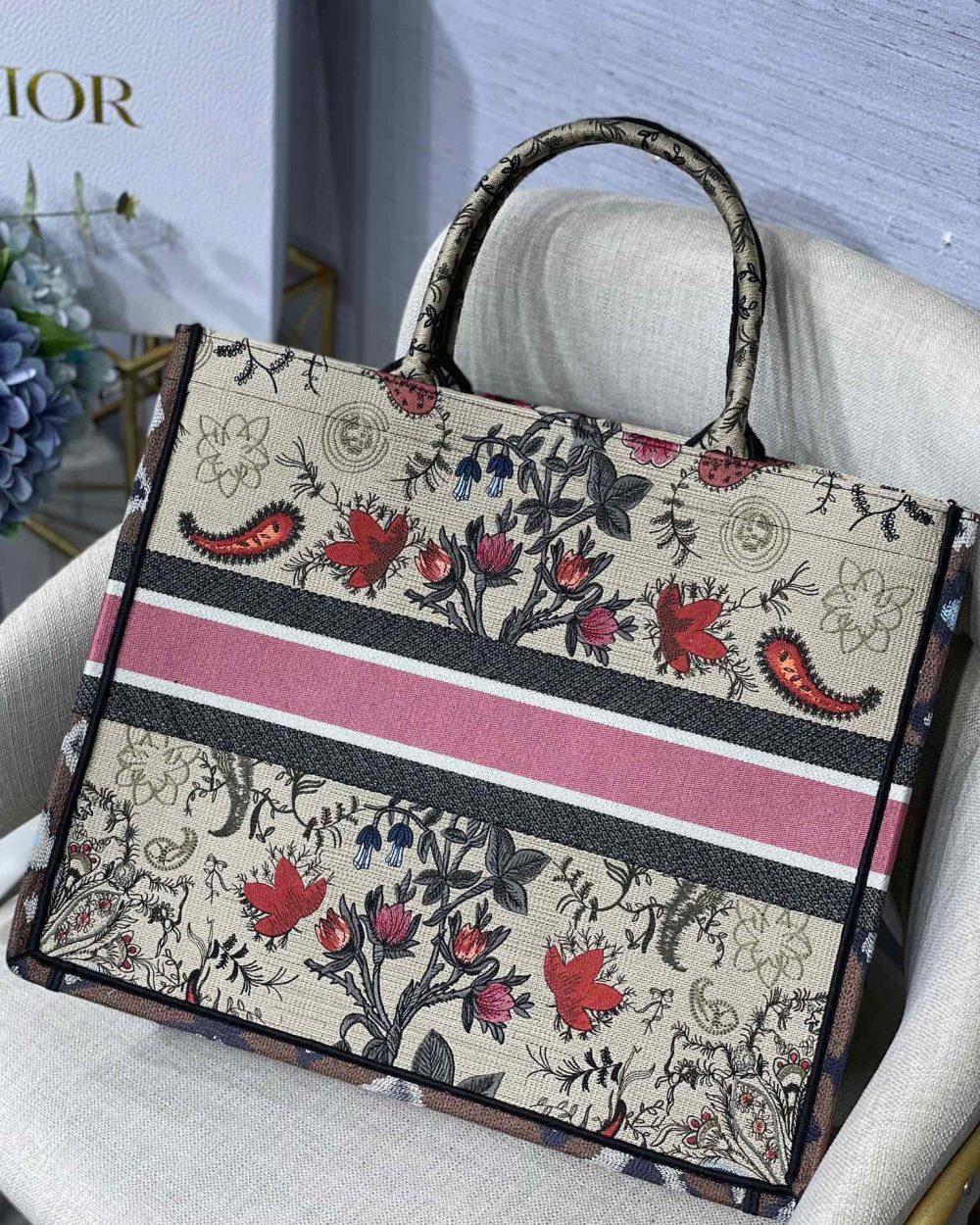 1:1 Replica Christian Dior Large Dior Book Tote Flowers Embroidery For Women 16.5in/42cm CD M1286ZRIW