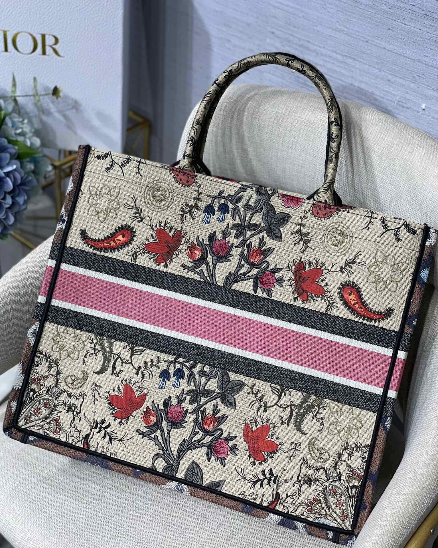 1:1 Replica Christian Dior Large Dior Book Tote Flowers Embroidery For Women 16.5in/42cm CD M1286ZRIW - Image 8