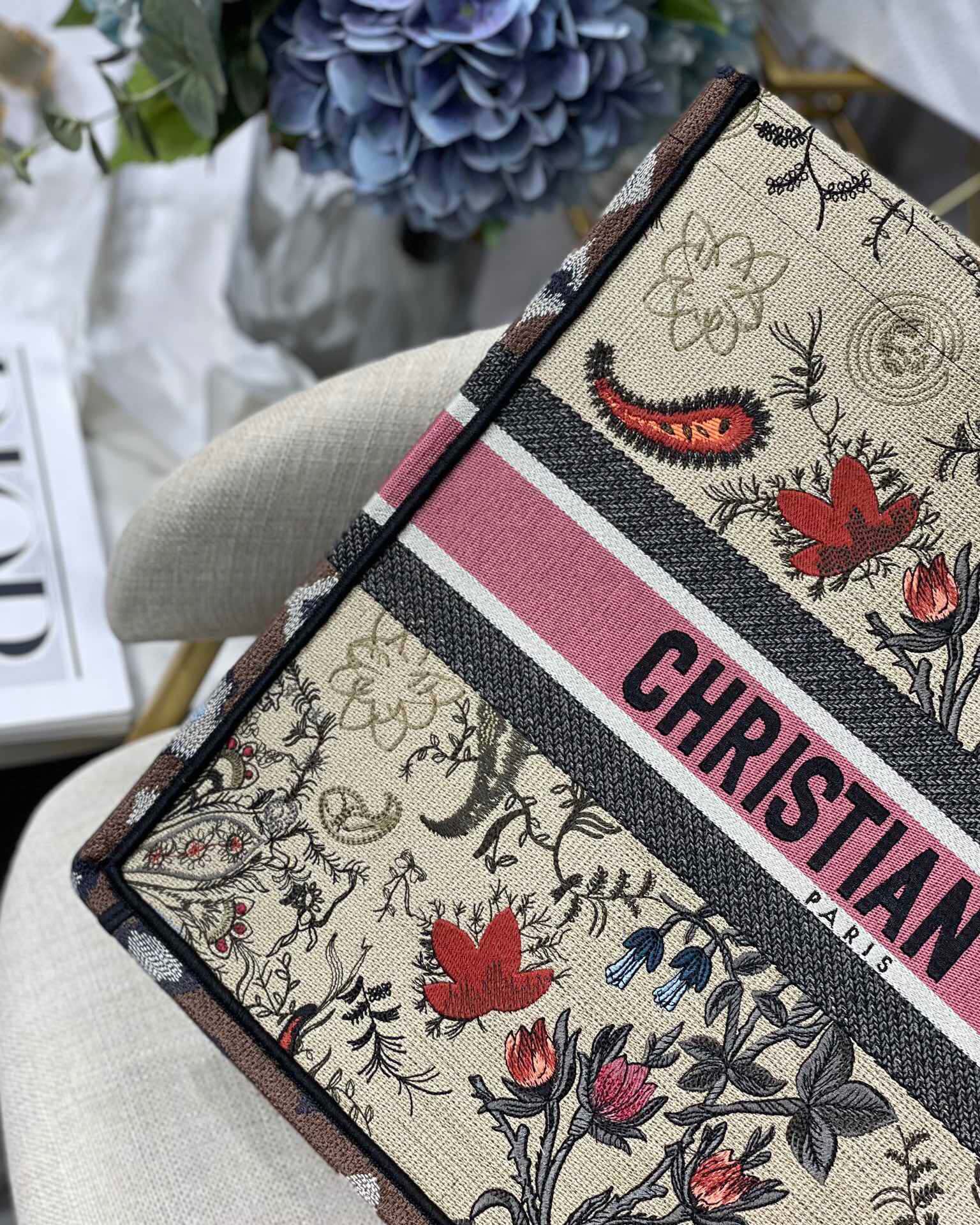 1:1 Replica Christian Dior Large Dior Book Tote Flowers Embroidery For Women 16.5in/42cm CD M1286ZRIW - Image 4