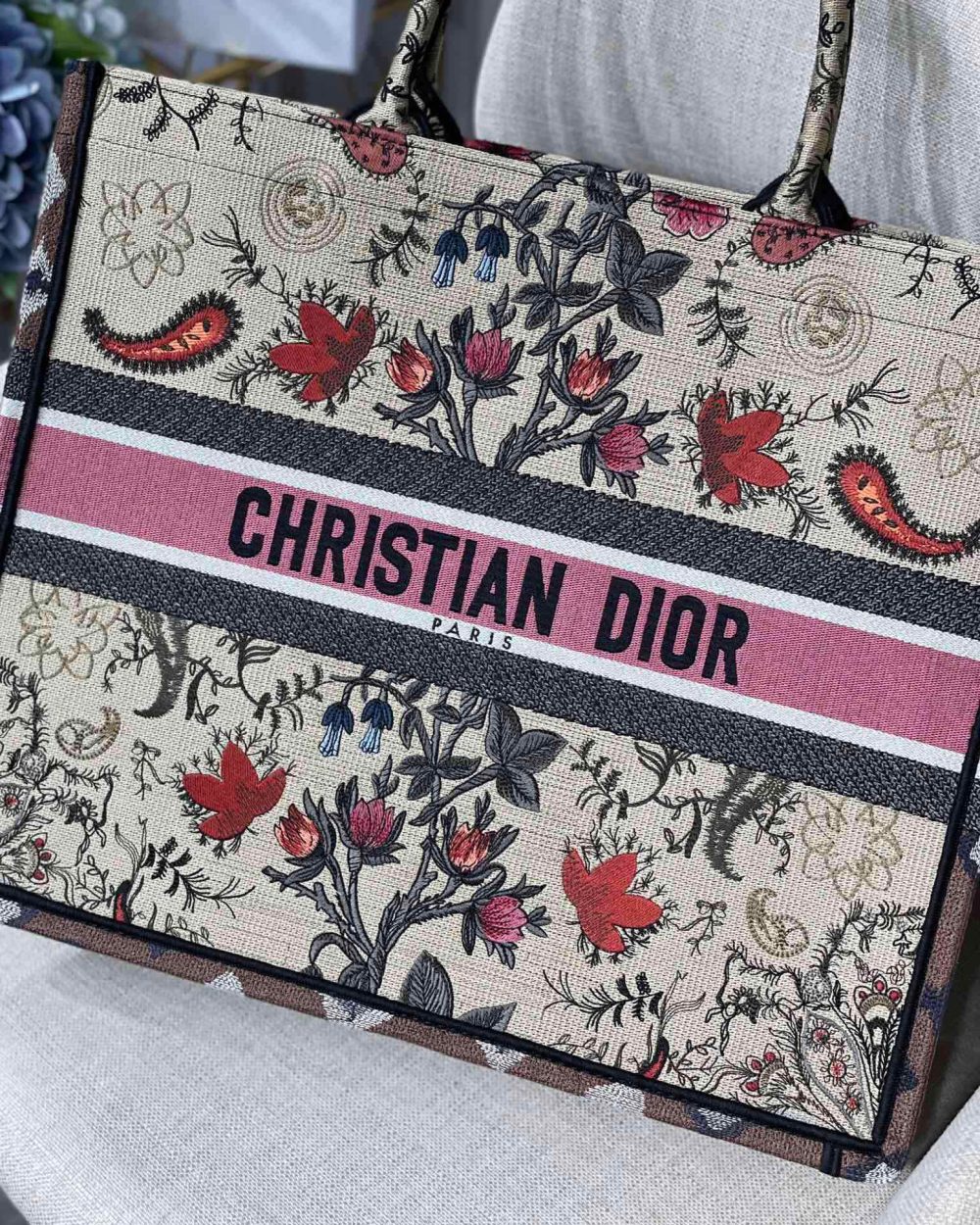 1:1 Replica Christian Dior Large Dior Book Tote Flowers Embroidery For Women 16.5in/42cm CD M1286ZRIW