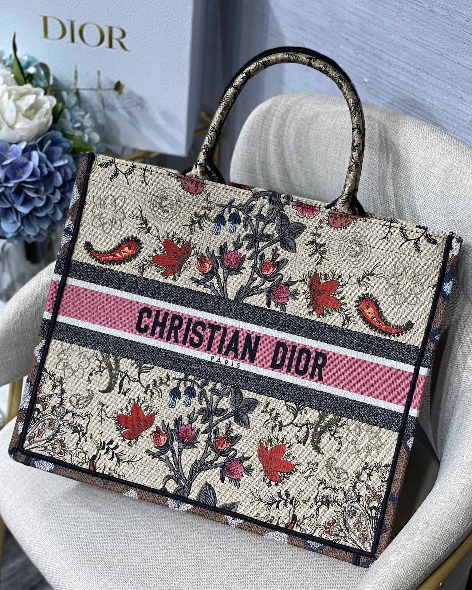 1:1 Replica Christian Dior Large Dior Book Tote Flowers Embroidery For Women 16.5in/42cm CD M1286ZRIW