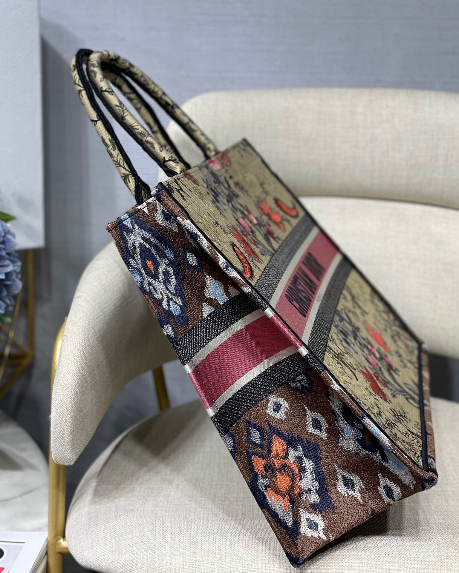 1:1 Replica Christian Dior Large Dior Book Tote Flowers Embroidery For Women 16.5in/42cm CD M1286ZRIW - Image 2