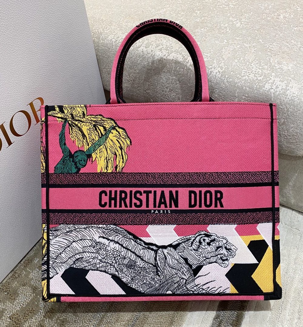 1:1 Replica Christian Dior Large Dior Book Tote Multicolor Toile de Jouy Zoom Pop Embroidery, Fuchsia Pink, For Women Women’s Handbags, 41cm CD M1286ZROH_M929