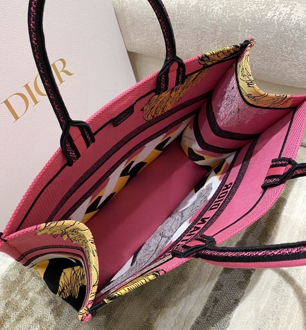 1:1 Replica Christian Dior Large Dior Book Tote Multicolor Toile de Jouy Zoom Pop Embroidery, Fuchsia Pink, For Women Women’s Handbags, 41cm CD M1286ZROH_M929