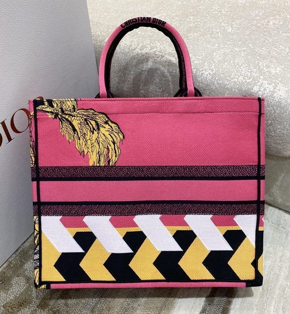 1:1 Replica Christian Dior Large Dior Book Tote Multicolor Toile de Jouy Zoom Pop Embroidery, Fuchsia Pink, For Women Women’s Handbags, 41cm CD M1286ZROH_M929