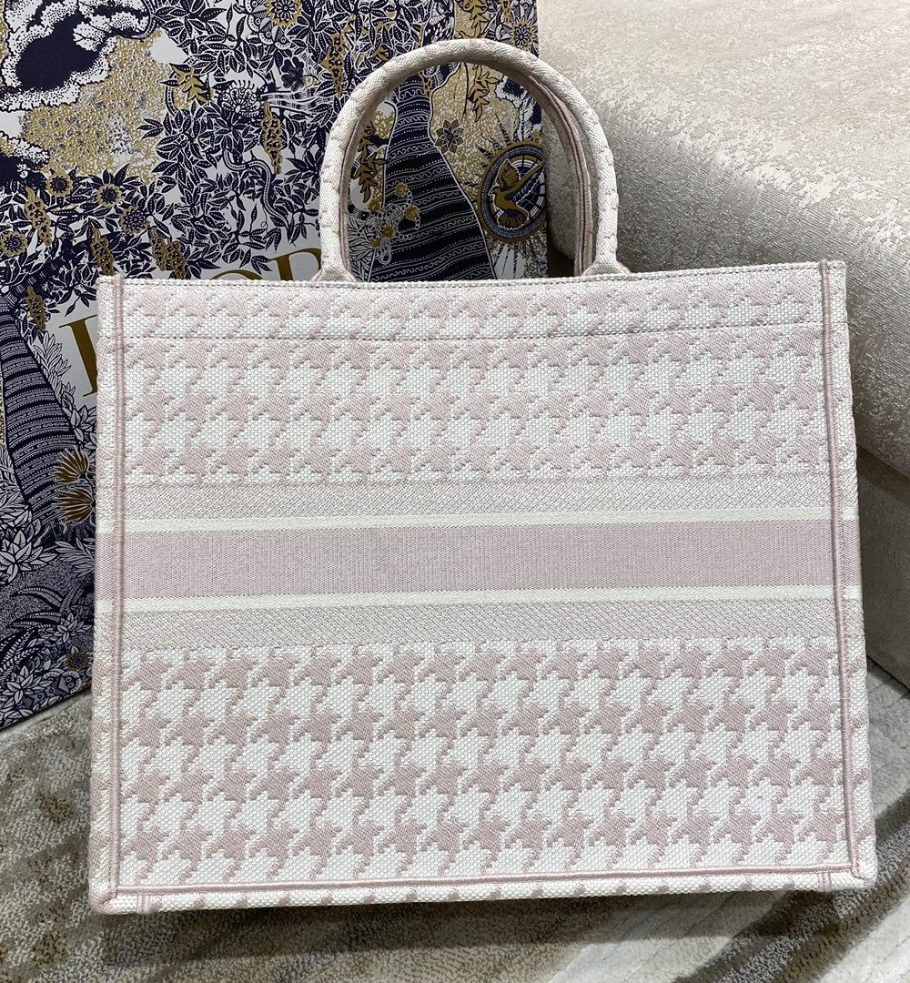 1:1 Replica Christian Dior Large Dior Book Tote Pale Pink Houndstooth Embroidery, Pink, For Women Women’s Handbags, Shoulder Bags, 42cm CD
