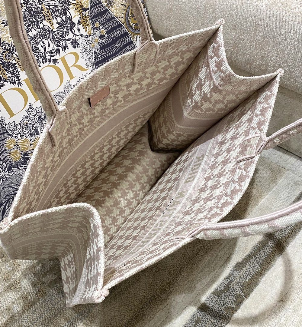 1:1 Replica Christian Dior Large Dior Book Tote Pale Pink Houndstooth Embroidery, Pink, For Women Women’s Handbags, Shoulder Bags, 42cm CD