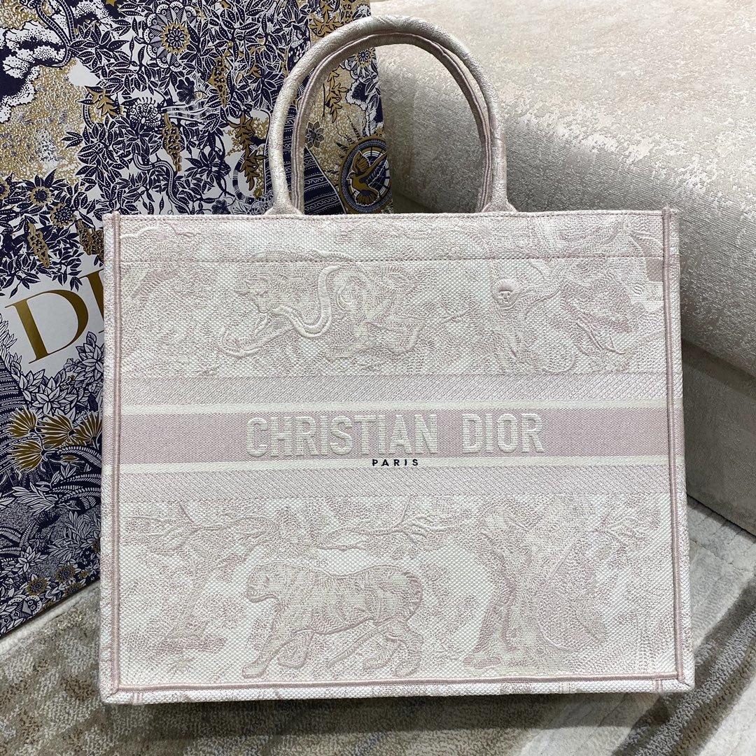 1:1 Replica Christian Dior Large Dior Book Tote Pink Toile de Jouy Embroidery, Light Pink, For Women Women’s Handbags, 42cm CD M1286ZTDT_M956
