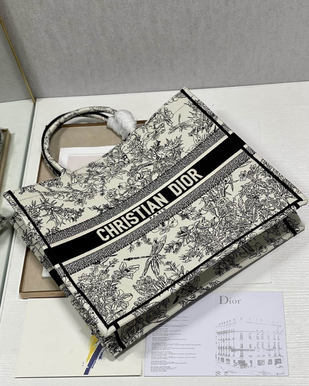 1:1 Replica Christian Dior Large Dior Book Tote Toile de Jouy Flowers Embroidery, Black/Beige, For Women Women’s Handbags, Shoulder Bags, 42cm CD M1286ZTQW_M808