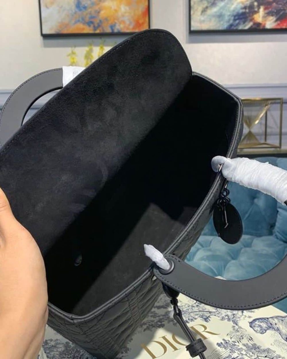 1:1 Replica Christian Dior Large Lady Dior Bag Black For Women 12.5in/32cm CD M0566SLOI_M989