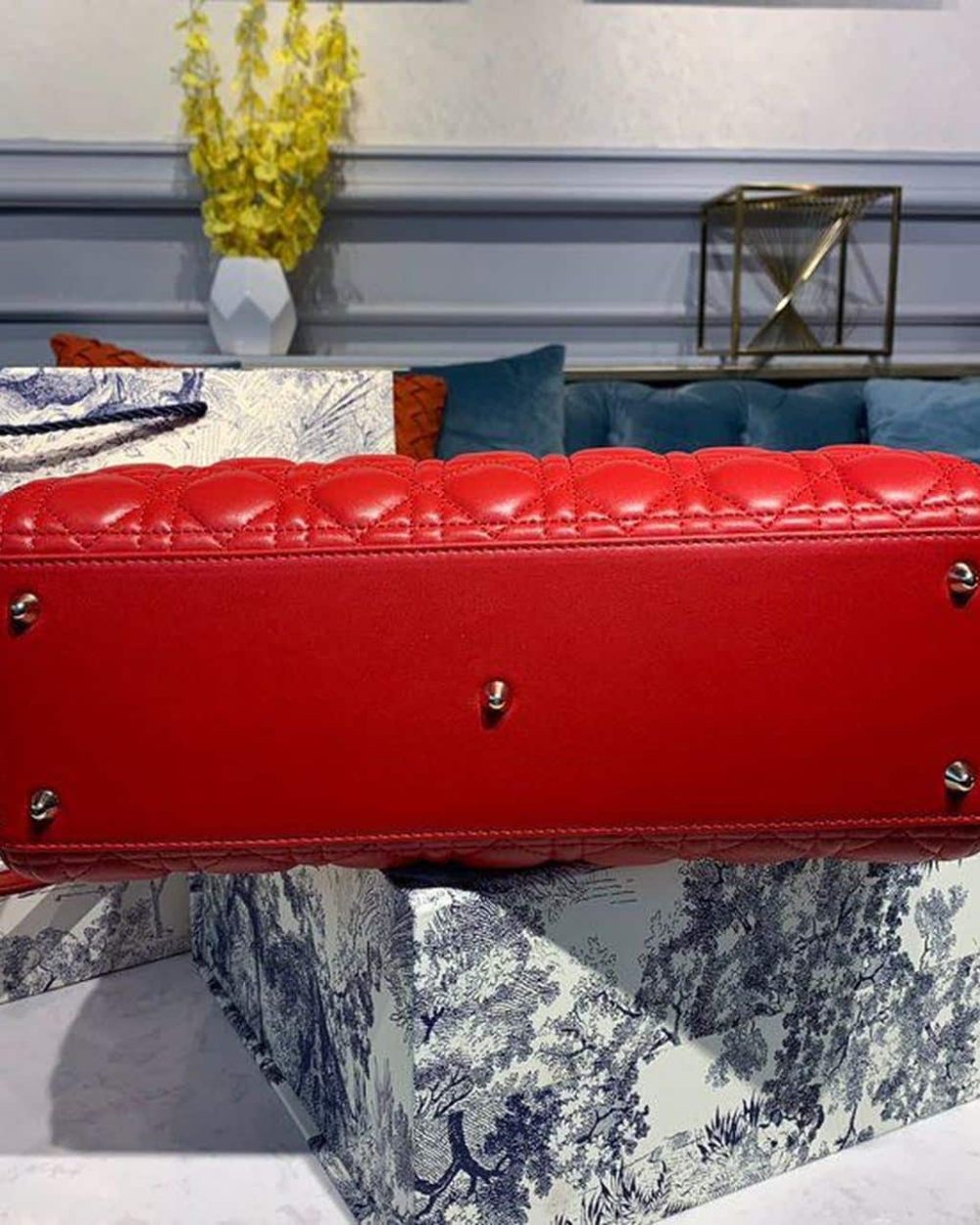 1:1 Replica Christian Dior Large Lady Dior Bag Gold Toned Hardware Cherry Red Cannage For Women CD 12.5in/32cm M0566ONGE_M52R