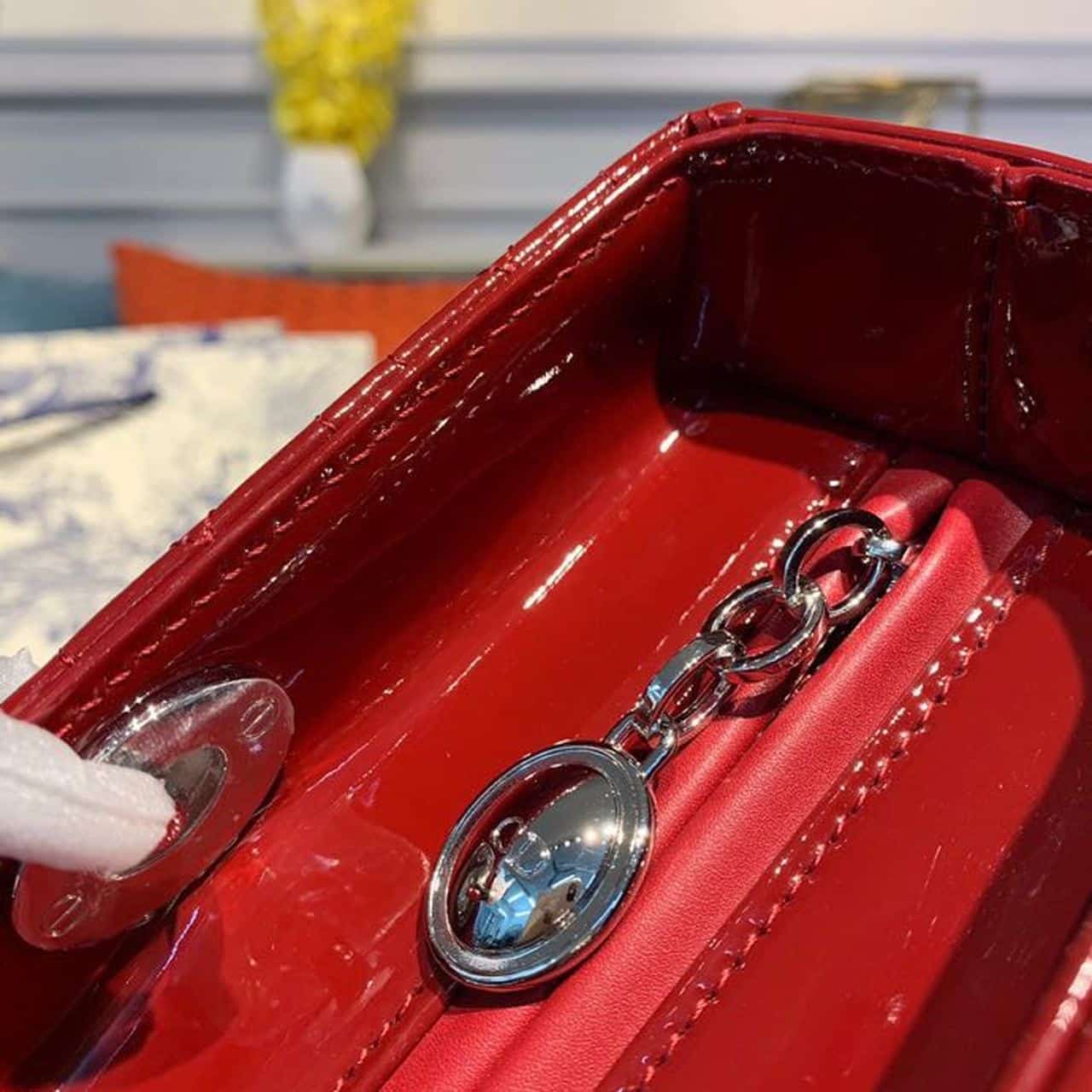 1:1 Replica Christian Dior Large Lady Dior Bag Silver Hardware Cherry Red Patent For Women 12.5in/32cm CD - Image 8