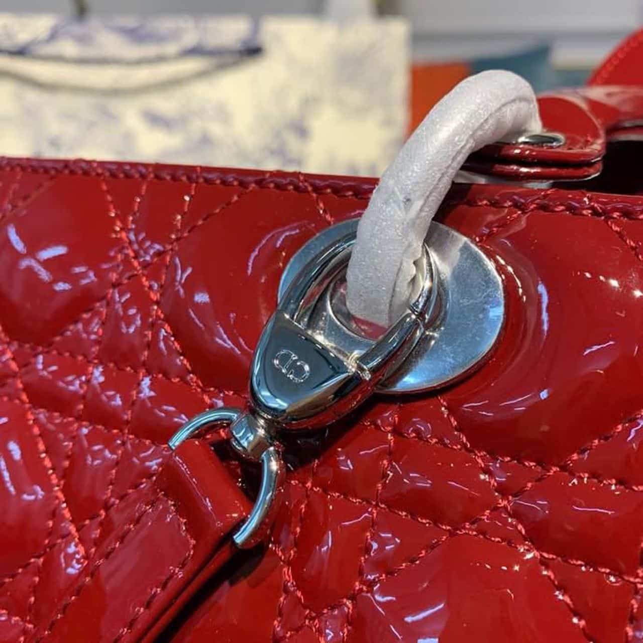 1:1 Replica Christian Dior Large Lady Dior Bag Silver Hardware Cherry Red Patent For Women 12.5in/32cm CD - Image 7