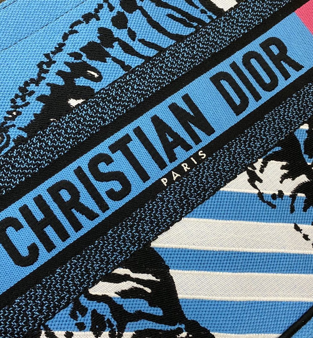 1:1 Replica Christian Dior Medium Dior Book Tote Bright Blue and Bright Pink D-Jungle Pop Embroidery, Blue/Pink, For Women Women’s Handbags, 36cm CD M1296ZRON_M888