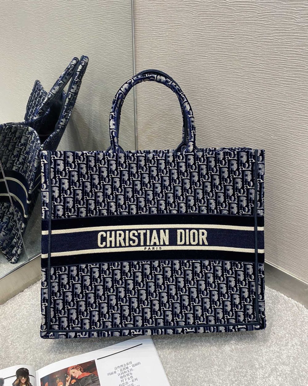 1:1 Replica Christian Dior Medium Dior Book Tote Dark Blue For Women 14in/36cm CD M1296ZRIW_M928