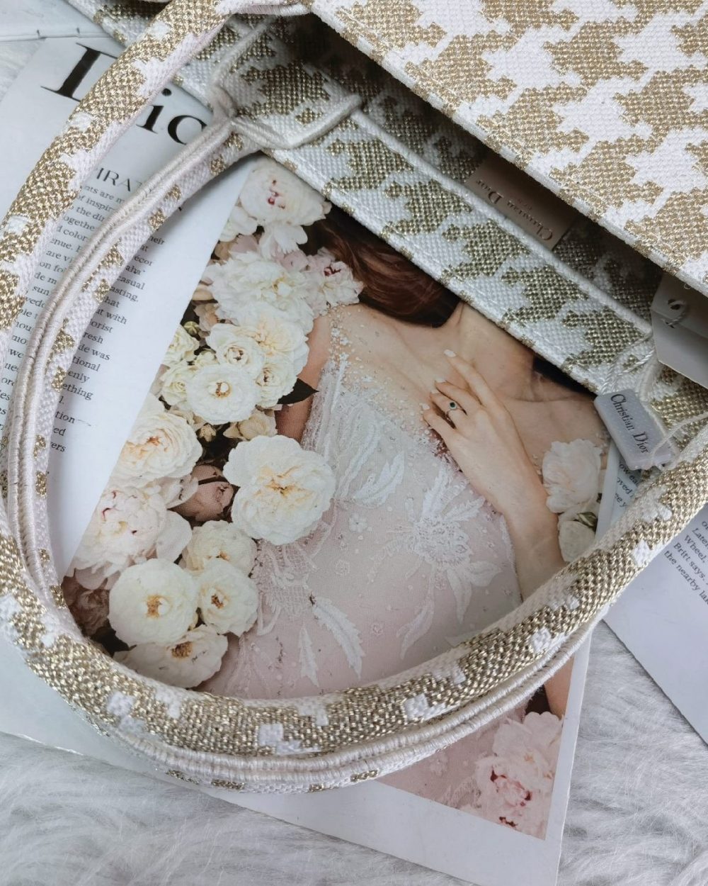 1:1 Replica Christian Dior Medium Dior Book Tote Gold White, For Women, Women’s Handbags 14in/36cm CD