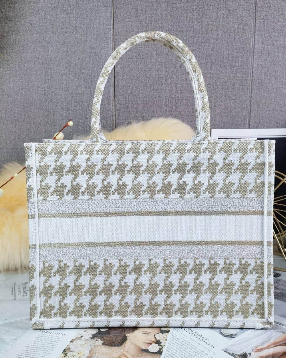 1:1 Replica Christian Dior Medium Dior Book Tote Gold White, For Women, Women’s Handbags 14in/36cm CD